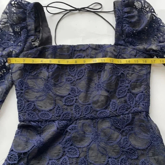 ML Monique Lhuillier's navy minidress, lace organza square neck. Size 6 NWT - Picture 7 of 13
